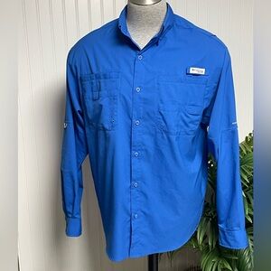 Columbia Performance Fishing Gear Blue UPF+  Button Down Shirt Mens Large